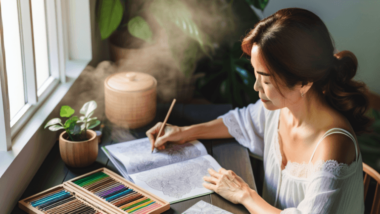 woman enjoying the benefits of coloring for adults