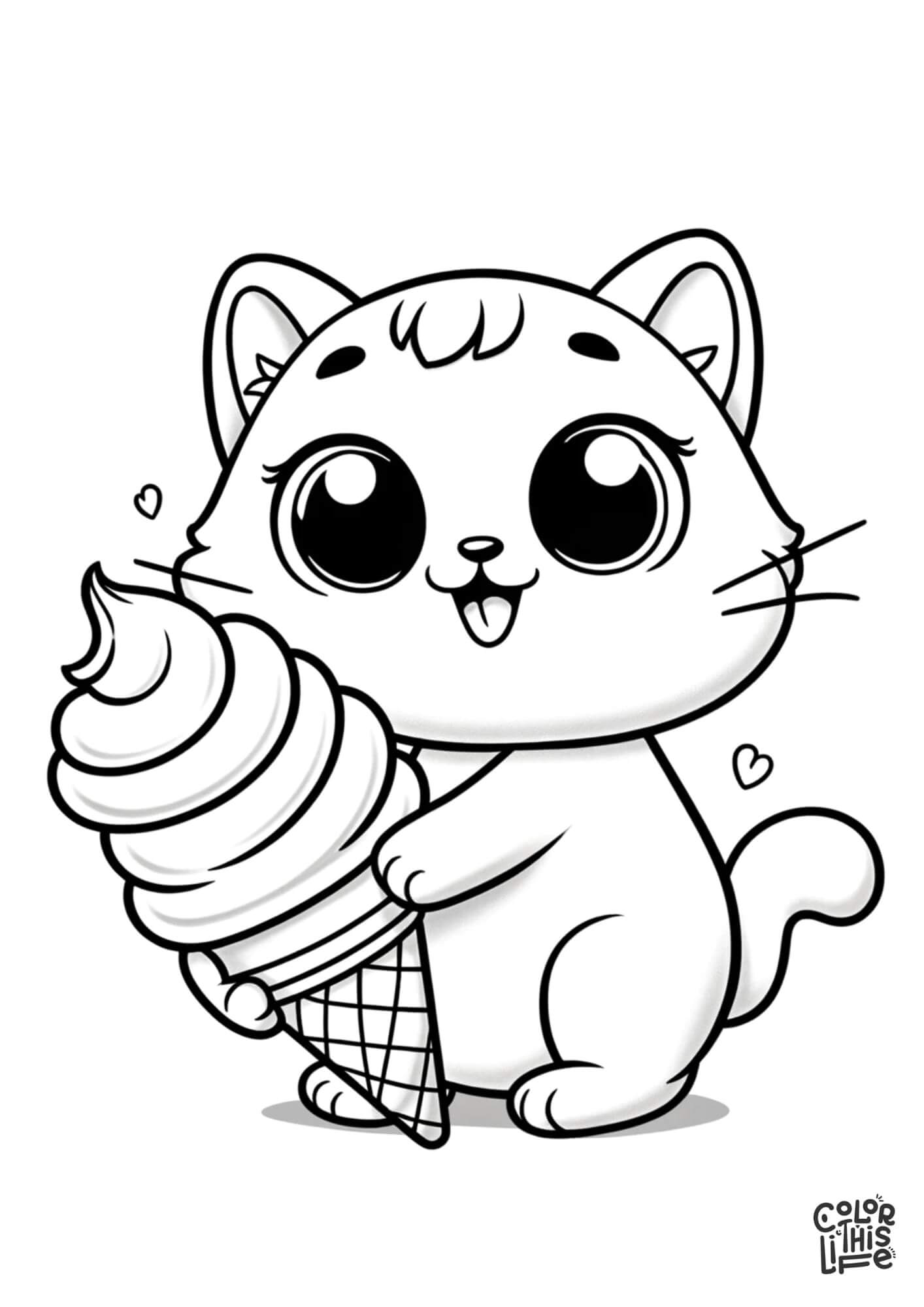 Cat ice cream coloring page for kids - Color This Life