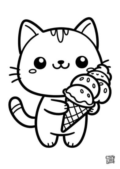 Cat ice cream easy coloring page