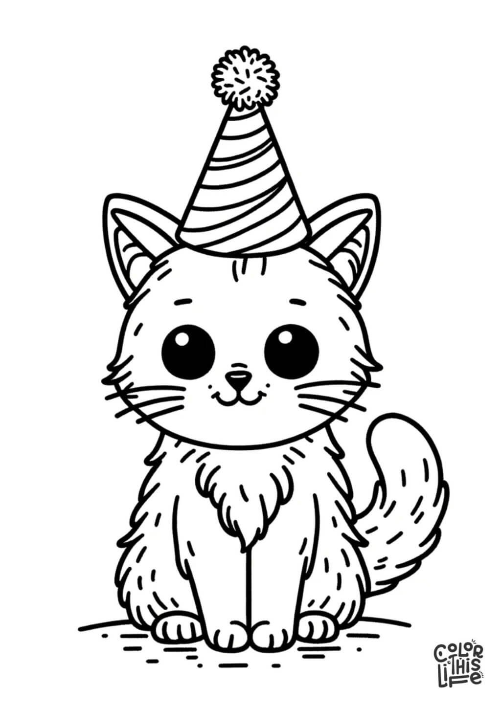 Happy rainbow cat coloring page for kids - Color This Life