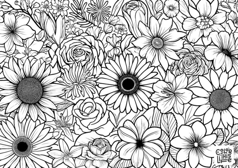 Flower Coloring Pages for Adults (Free Printable)