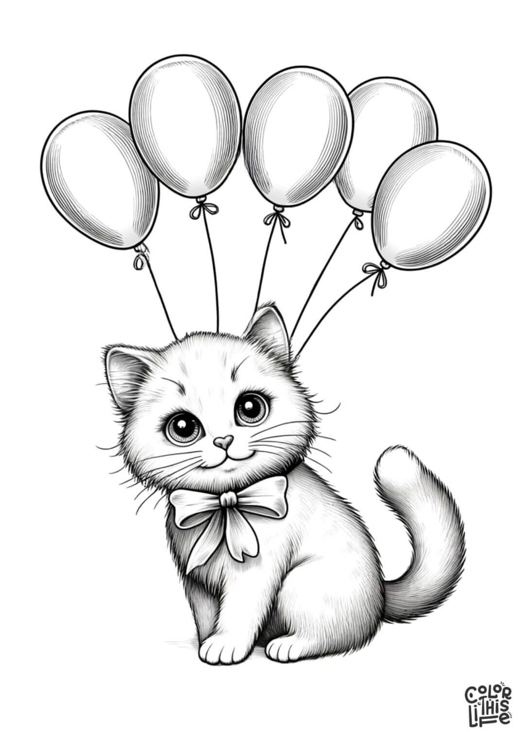 Happy rainbow cat coloring page for kids - Color This Life