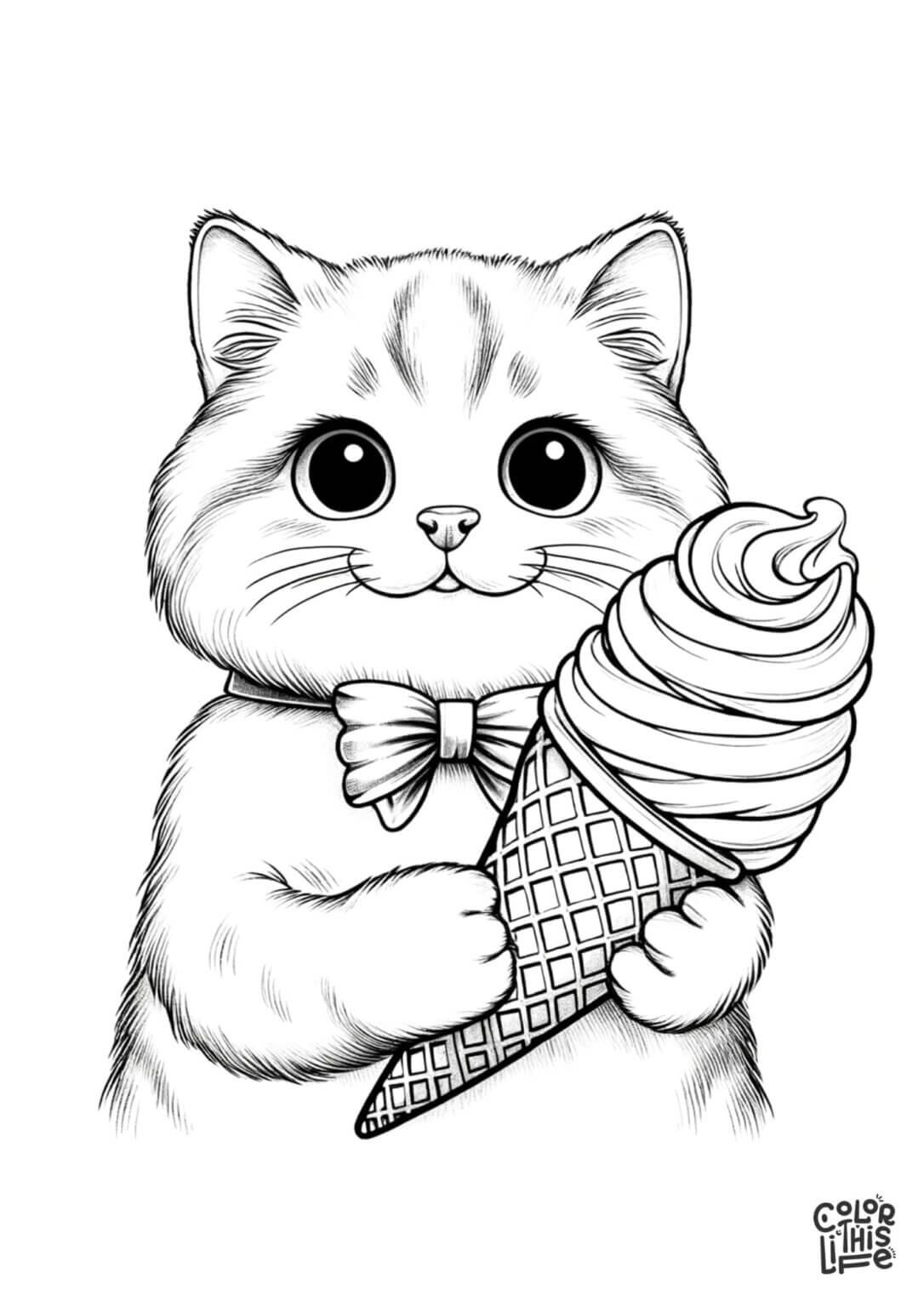 Happy rainbow cat coloring page for kids - Color This Life
