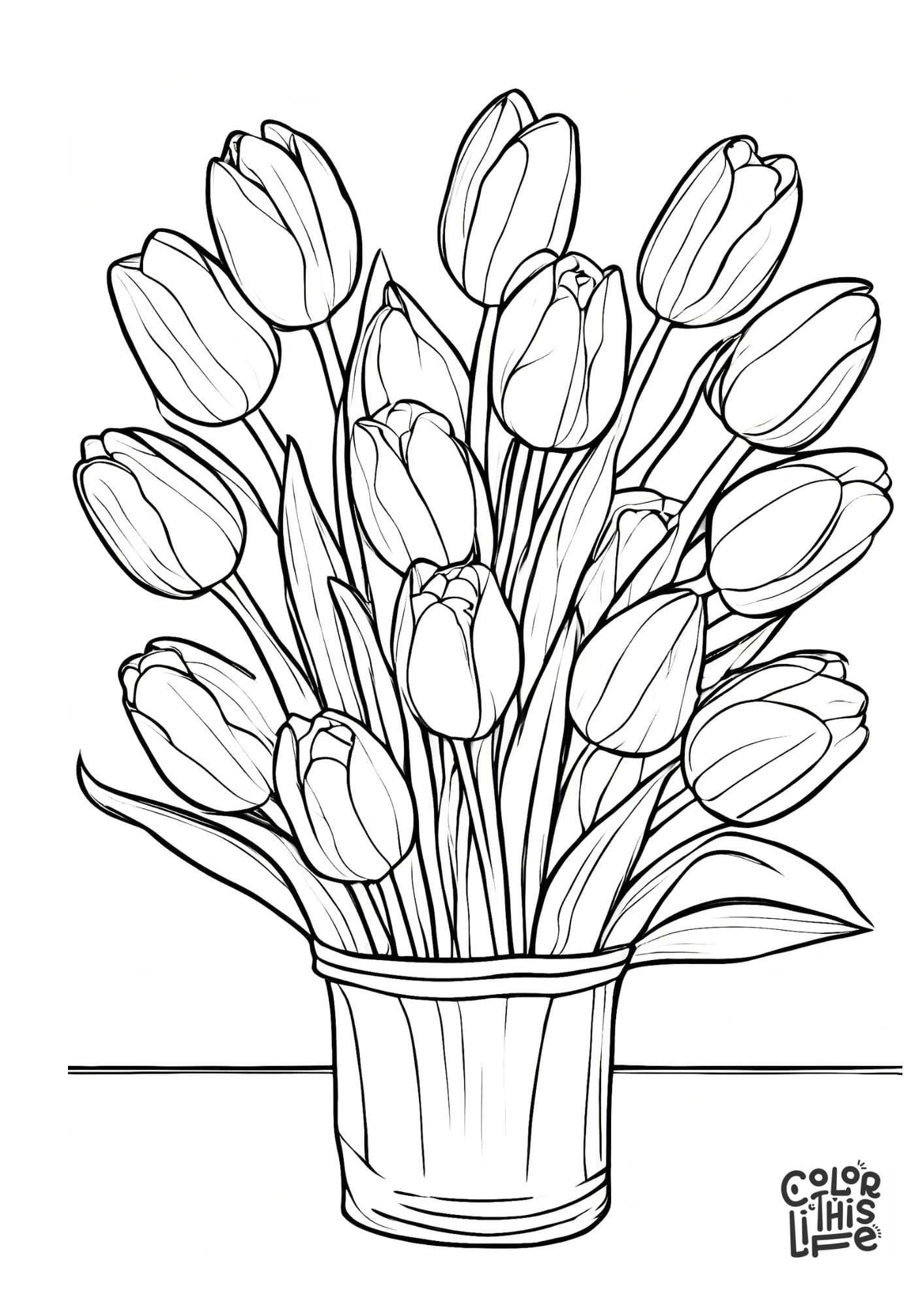 Flower Bouquet Coloring Pages (Free Printable)