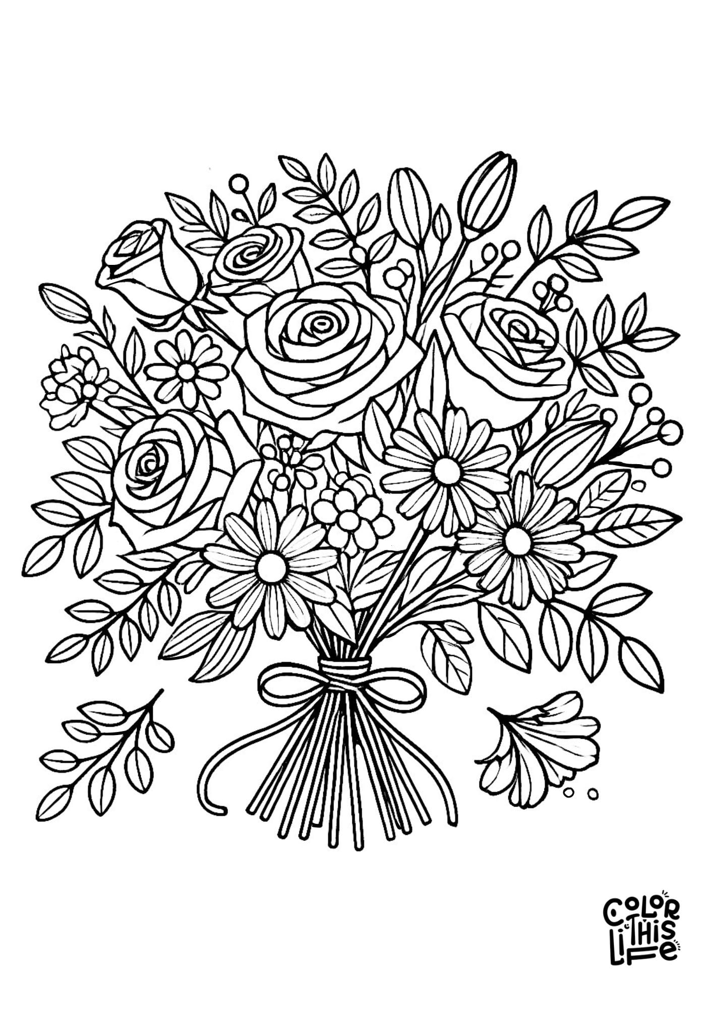 Flower Bouquet Coloring Pages (Free Printable)