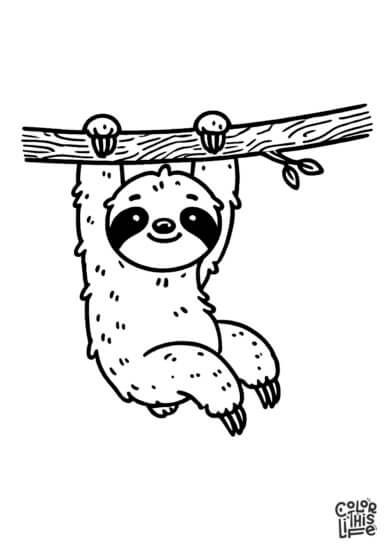 Cute sloth coloring page for kids