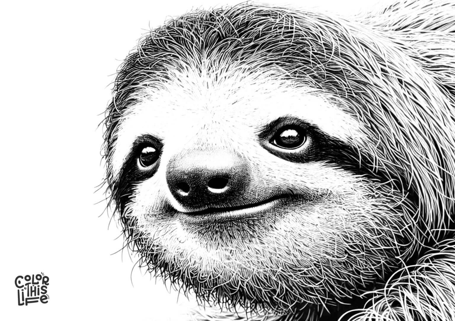 Sloth Pics Color Realistic sloth in tree coloring sheet - Color This Life