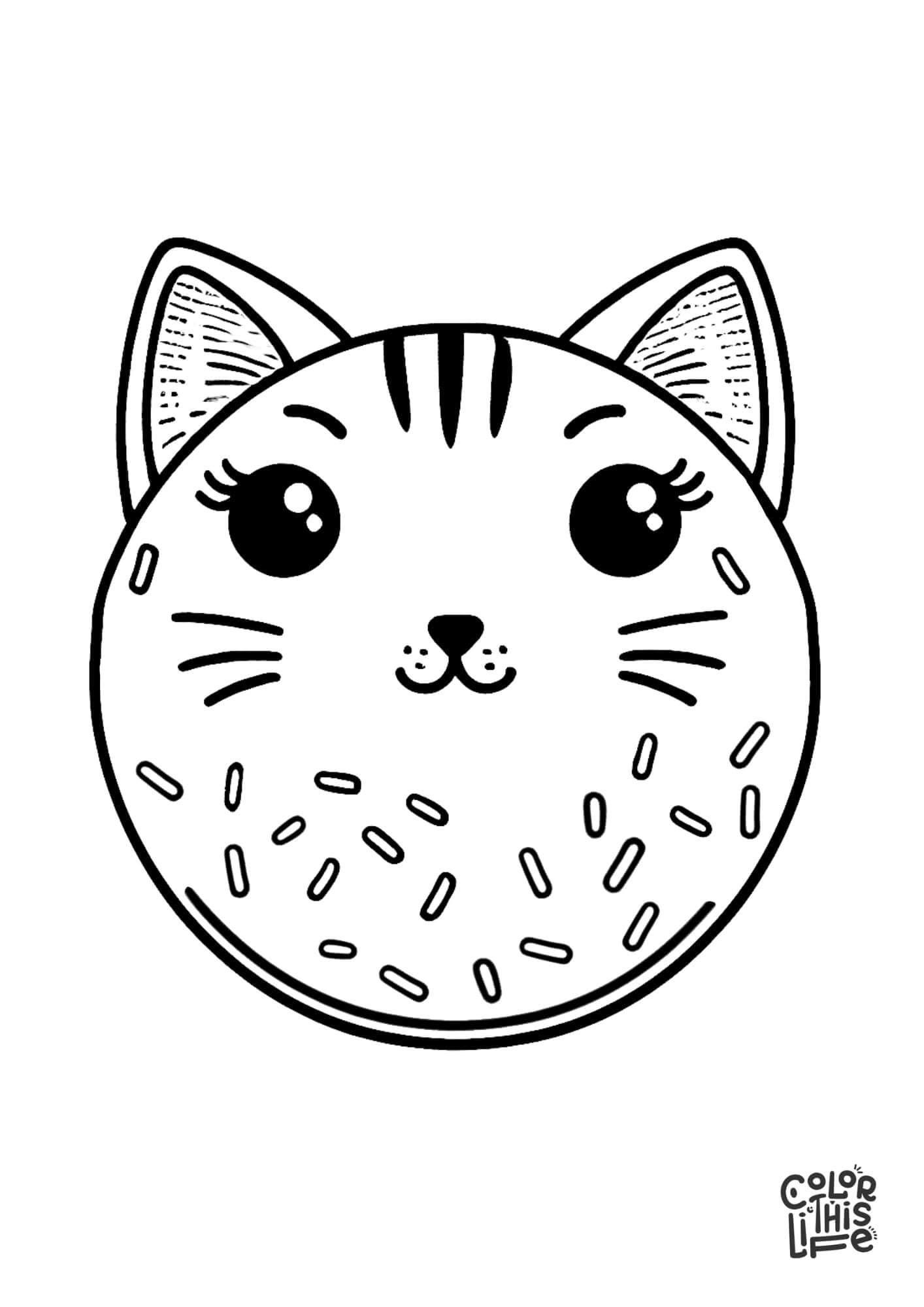 Cute kitty donut coloring page - Color This Life