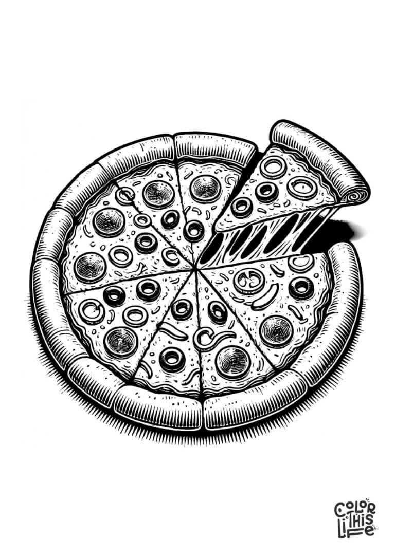 Detailed pizza coloring sheet - Color This Life