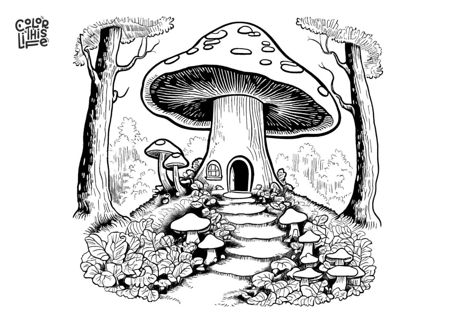 Mushroom House Coloring Pages (Free Printable)