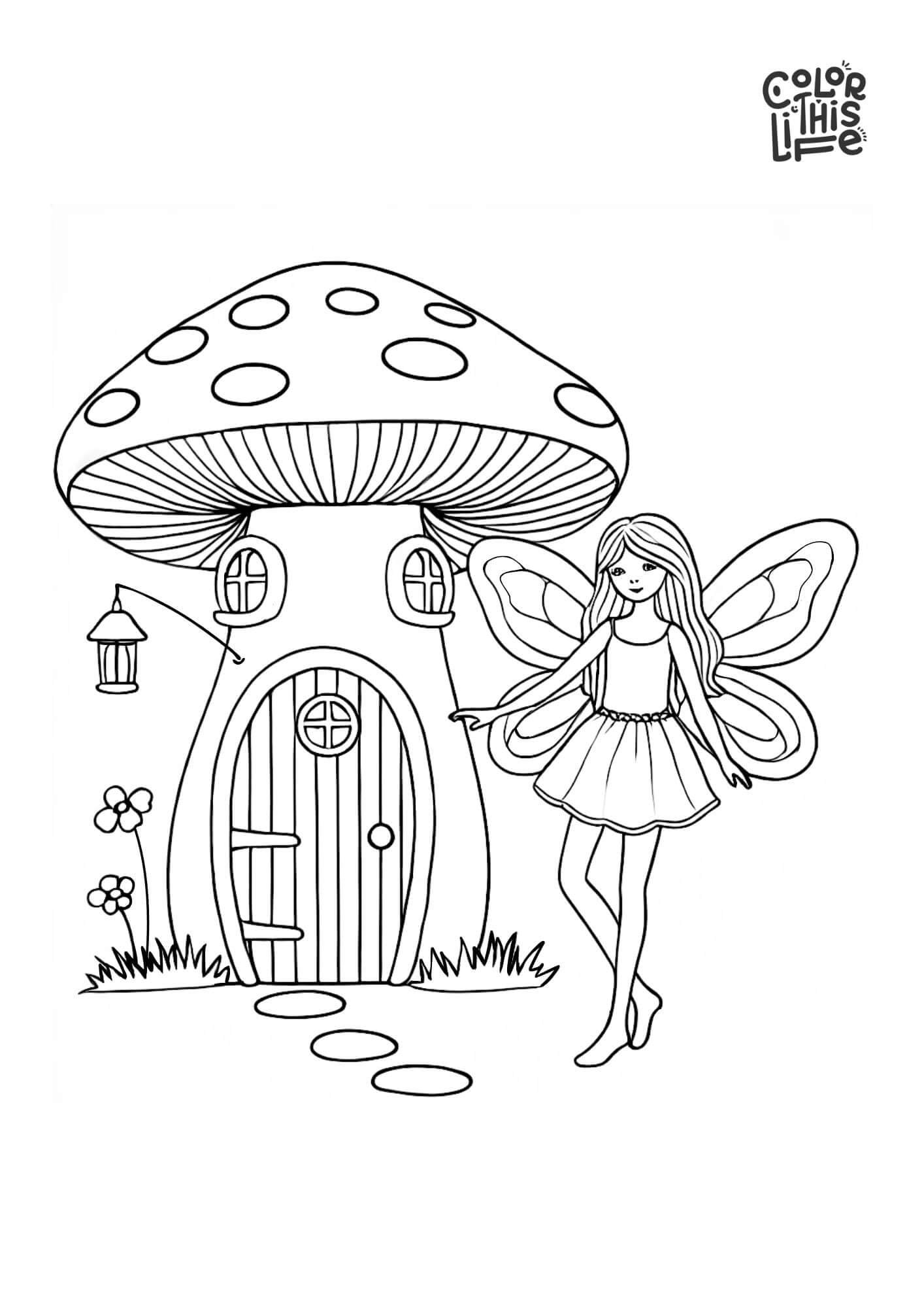 Fairy mushroom house coloring page - Color This Life