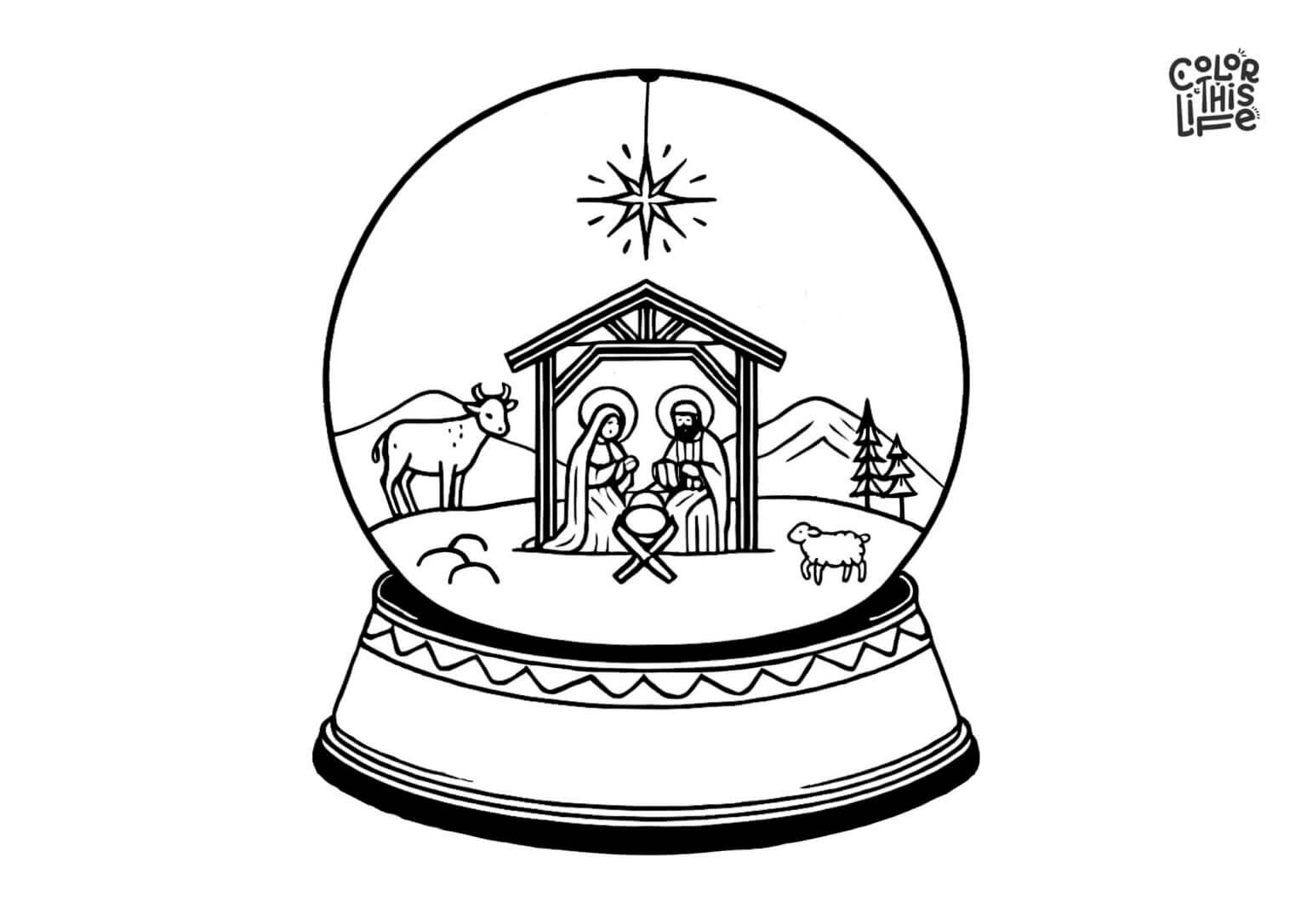 Christmas Snow Globe Coloring Pages (Free Printable)