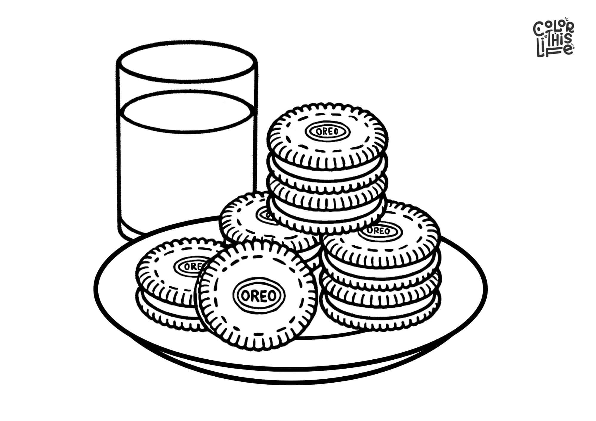 Milk and Oreo coloring page free printable - Color This Life