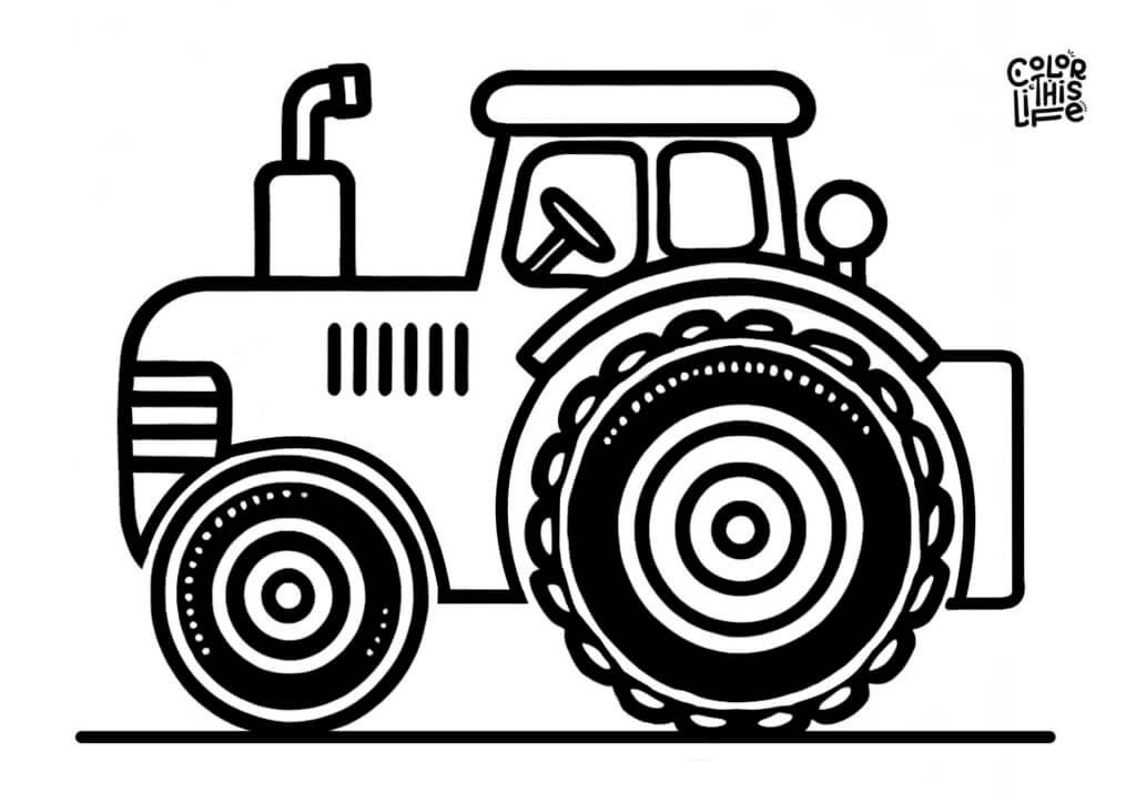 Realistic tractor coloring page in farmyard - Color This Life