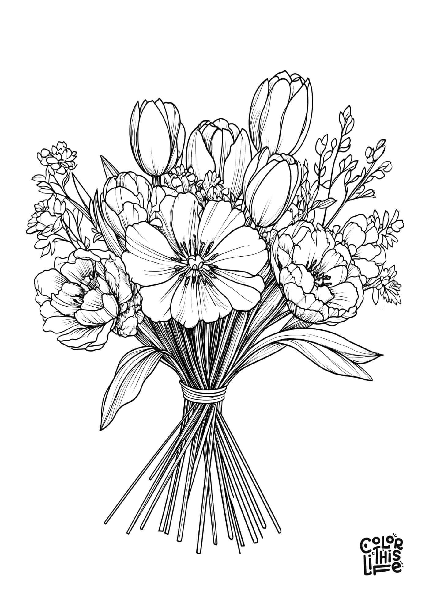 Flower Bouquet Coloring Pages Free Printable Flower Bouquet Coloring Pages Free Printable