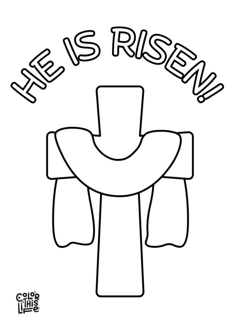 He is risen coloring page with cross - Color This Life