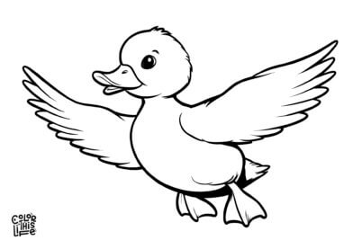 Simple cute flying duck coloring page for kids