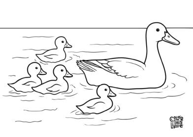 Simple duck and ducklings coloring sheet