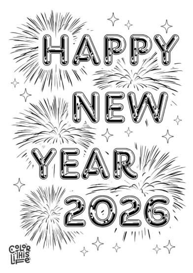 Free printable Happy New Year 2026 coloring page