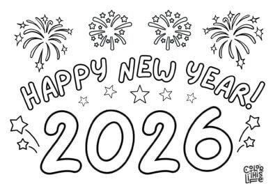 Happy New Year coloring page 2026