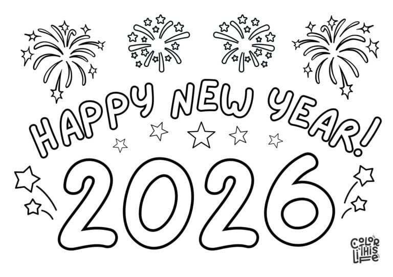 Happy New Year coloring page 2026 - Color This Life