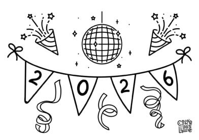 New Year party 2026 coloring sheet