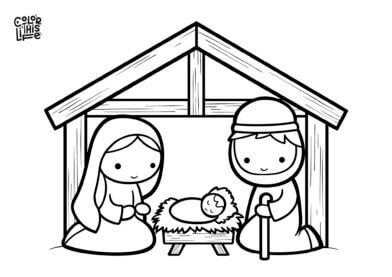 Simple nativity scene coloring page for Jesus' birth