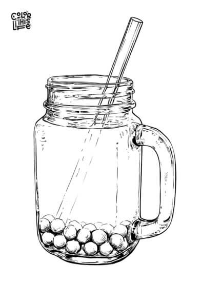 Detailed mason jar boba drink coloring page