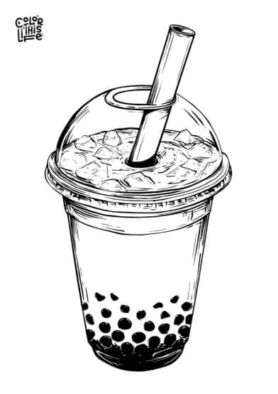 Realistic boba tea coloring page printable