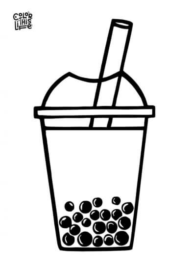 Simple boba milk tea coloring page for kids