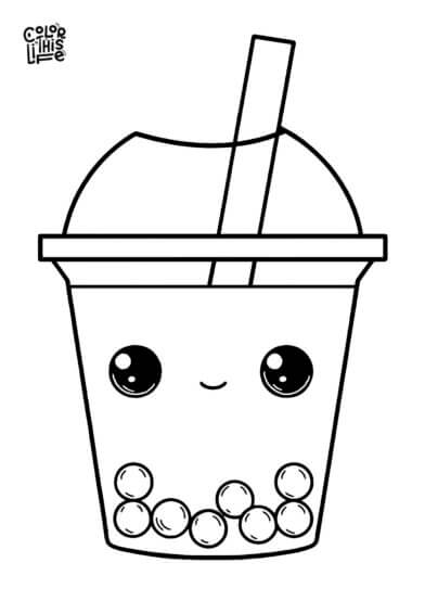Simple kawaii boba coloring page printable