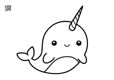 Cute narwhal coloring page for kids