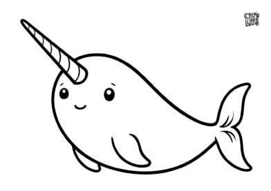 Easy kawaii narwhal coloring sheet for kids