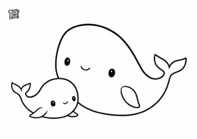 Easy kawaii whales coloring sheet for kids
