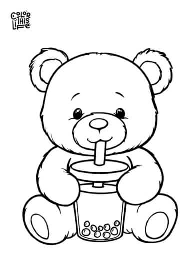 Teddy bear boba coloring page printable free