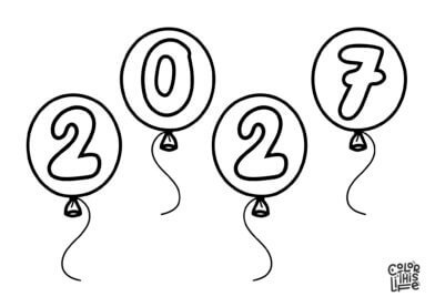2027 Coloring page with balloons free printable