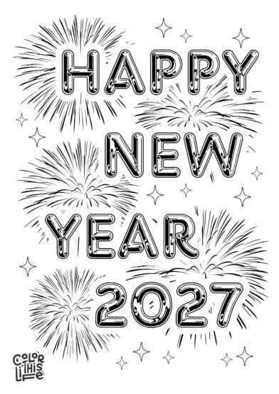Happy New Year 2027 coloring page Free printable Happy New Year 2027 coloring page