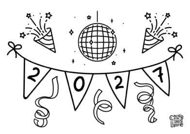 New Year party 2027 coloring sheet New Year party 2027 coloring sheet